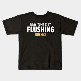 Flushing Queens Logo - A Minimalist Ode to Borough's Vibrant Heart Kids T-Shirt